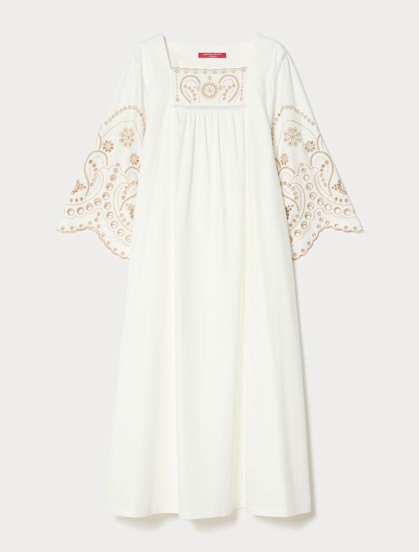 Cotton satin dress with embroidery - IVORY - Marina Rinaldi
