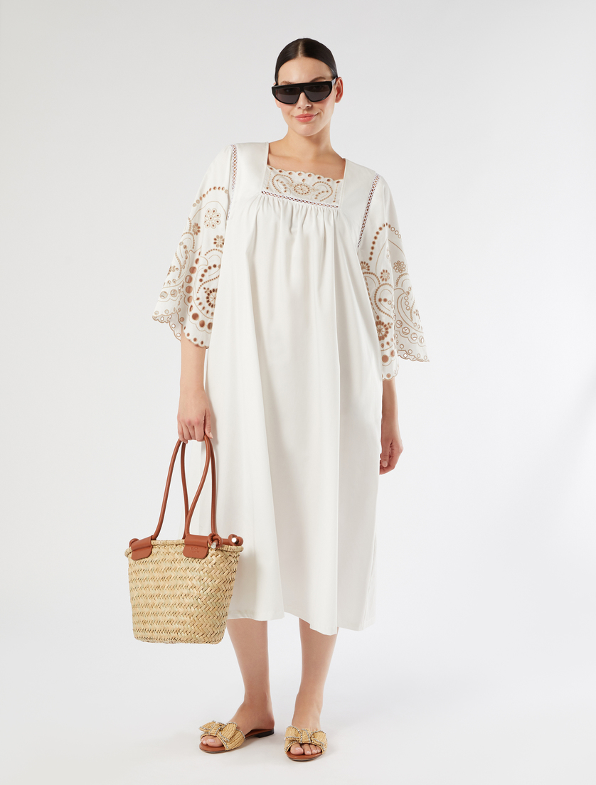 Cotton satin dress with embroidery - Marina Rinaldi