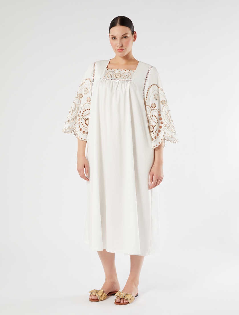 Cotton satin dress with embroidery - IVORY - Marina Rinaldi - 3