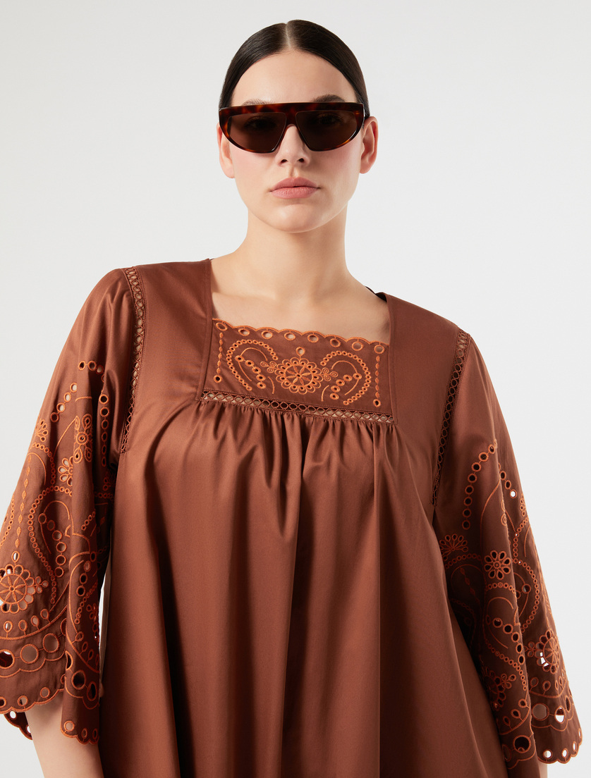 Cotton satin dress with embroidery - BROWN TAWNY - Marina Rinaldi - 5