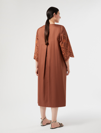 Cotton satin dress with embroidery - BROWN TAWNY - Marina Rinaldi - 4