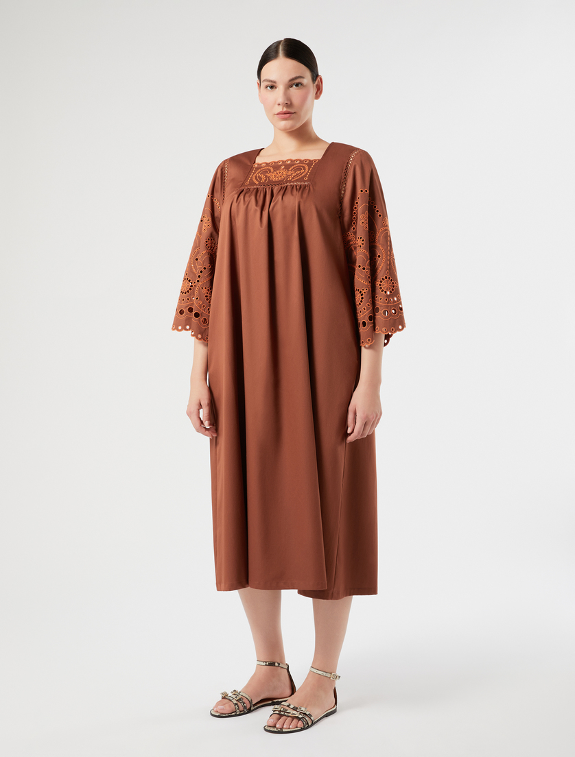 Cotton satin dress with embroidery - BROWN TAWNY - Marina Rinaldi - 3