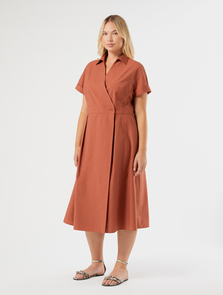 Cotton canvas dress - TERRA COTTA