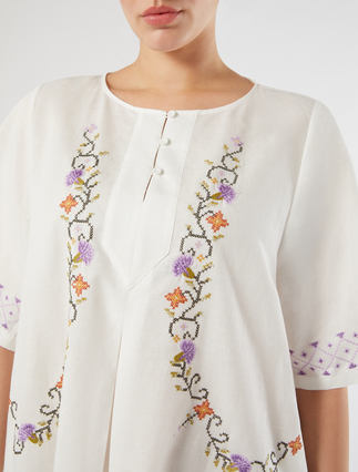 Robe en toile de coton et lin avec broderie - IVOIRE - Marina Rinaldi - 5