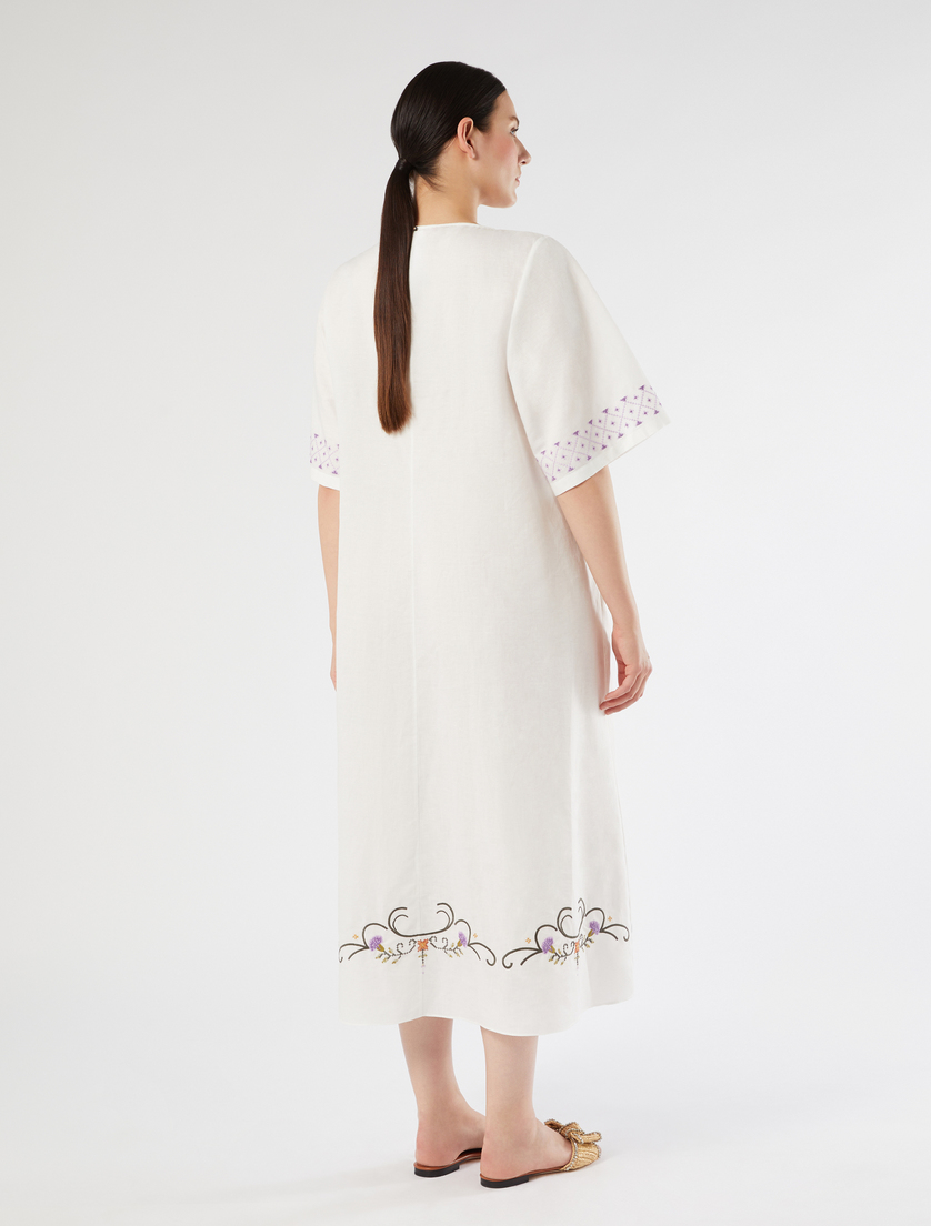 Plain-weave cotton and linen dress with embroidery - IVORY - Marina Rinaldi - 4