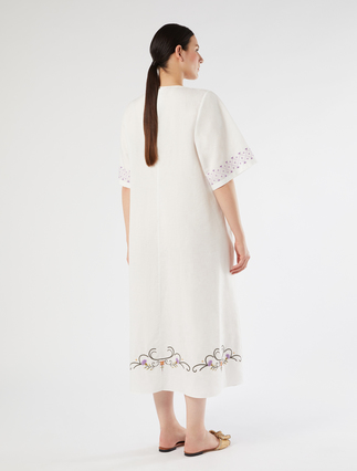 Robe en toile de coton et lin avec broderie - IVOIRE - Marina Rinaldi - 4