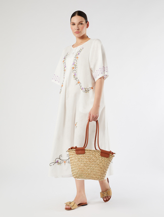 Plain-weave cotton and linen dress with embroidery - Marina Rinaldi