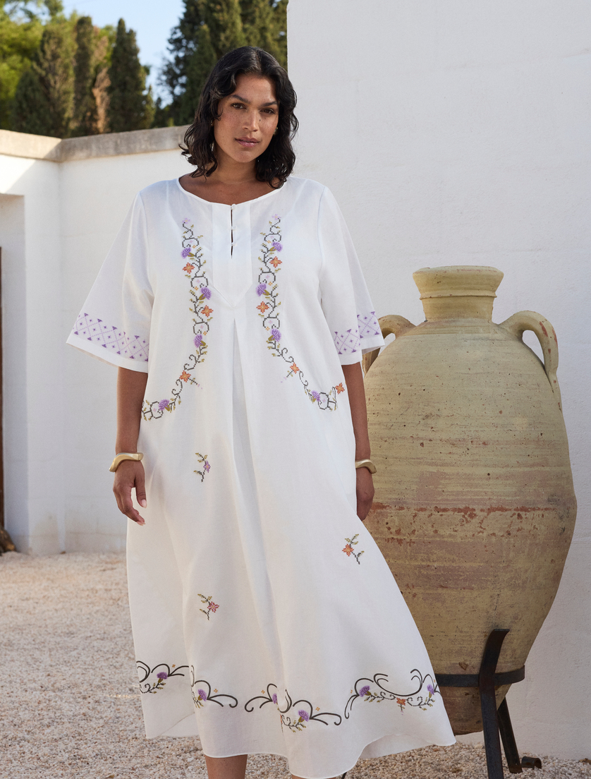 Kleid aus Baumwoll-Leinen-Canvas mit Stickerei - Marina Rinaldi