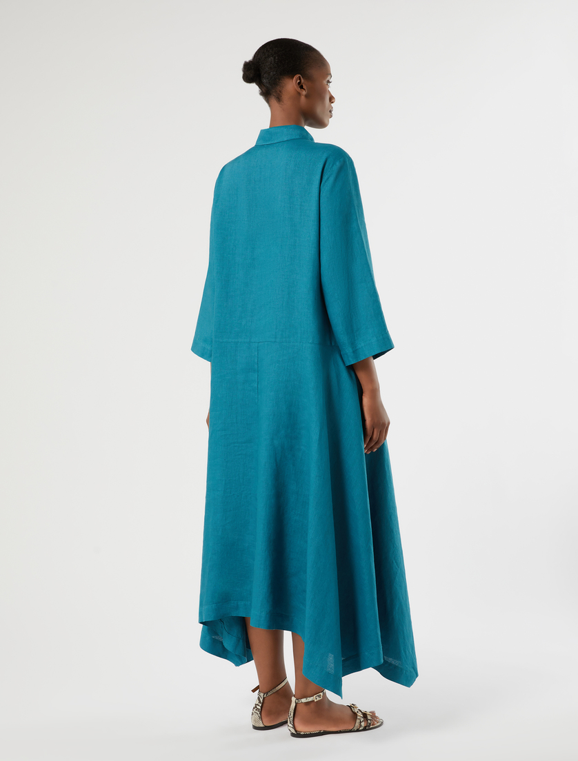 Linen plain-weave shirt dress - TURQUOISE - Marina Rinaldi - 4