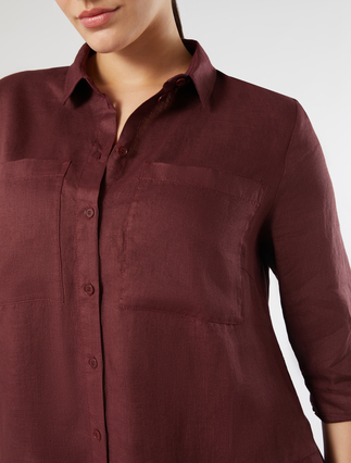 Linen plain-weave shirt dress - BORDEAUX - Marina Rinaldi - 5