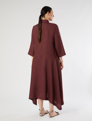Linen plain-weave shirt dress - BORDEAUX - Marina Rinaldi - 4