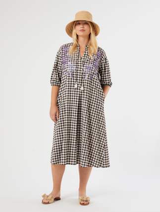 Gingham poplin dress with embroidery - Marina Rinaldi