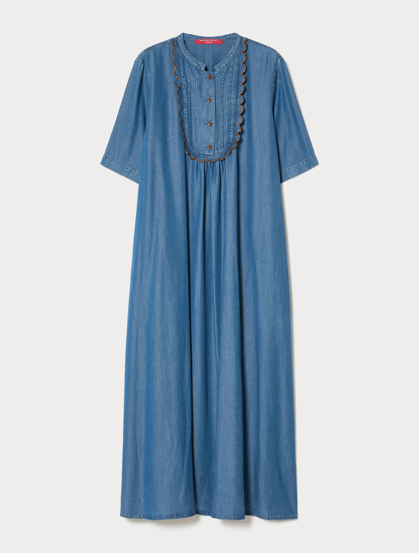 Twill dress with embroidery - NAVY - Marina Rinaldi