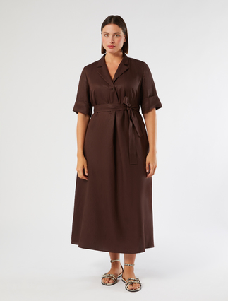 Linen-blend twill dress - CHOCOLATE - Marina Rinaldi - 3