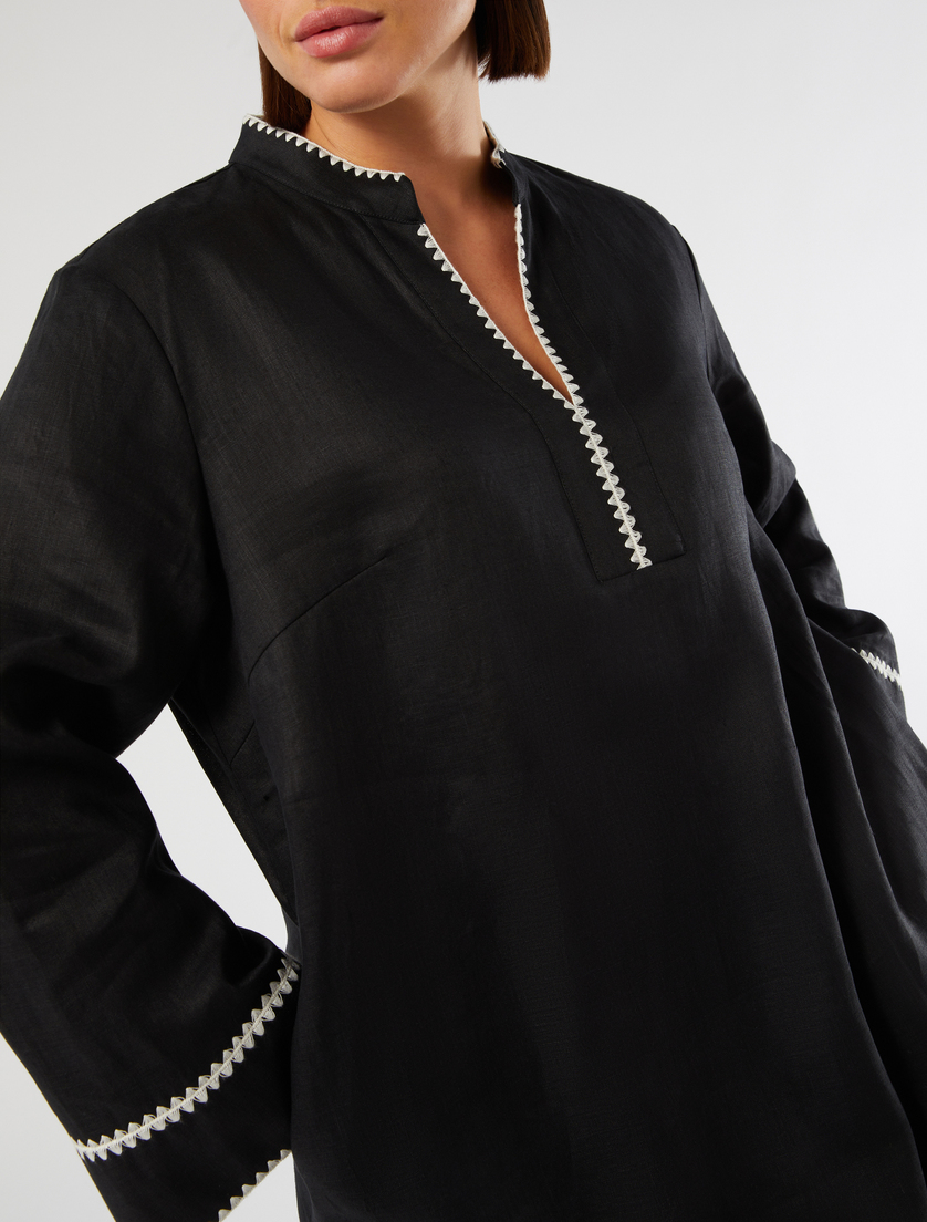 Embroidered linen canvas dress - BLACK - Marina Rinaldi - 5