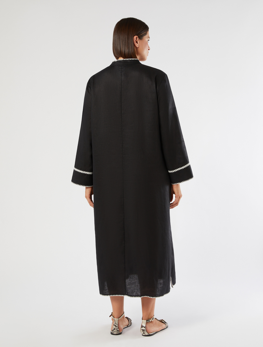 Embroidered linen canvas dress - BLACK - Marina Rinaldi - 4