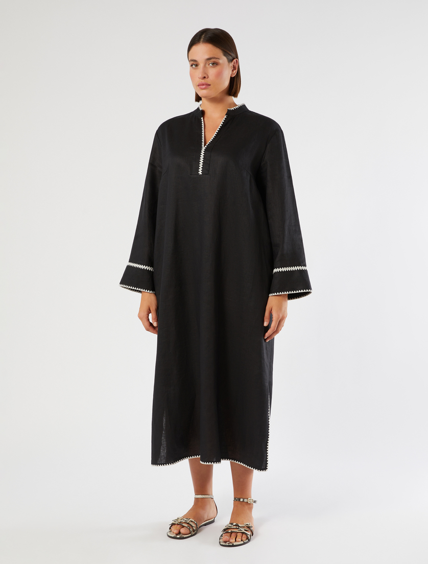 Embroidered linen canvas dress - BLACK - Marina Rinaldi - 3