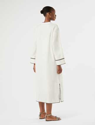 Embroidered linen canvas dress - IVORY - Marina Rinaldi - 4