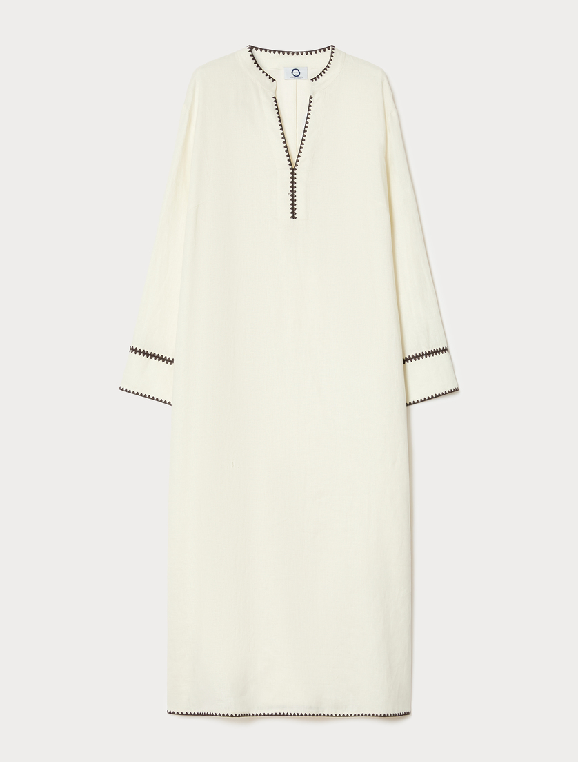 Embroidered linen canvas dress - IVORY - Marina Rinaldi