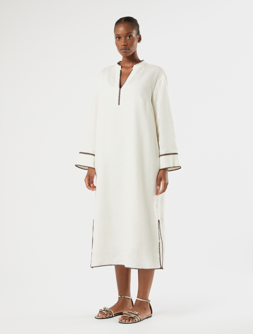 Embroidered linen canvas dress - IVORY - Marina Rinaldi - 3