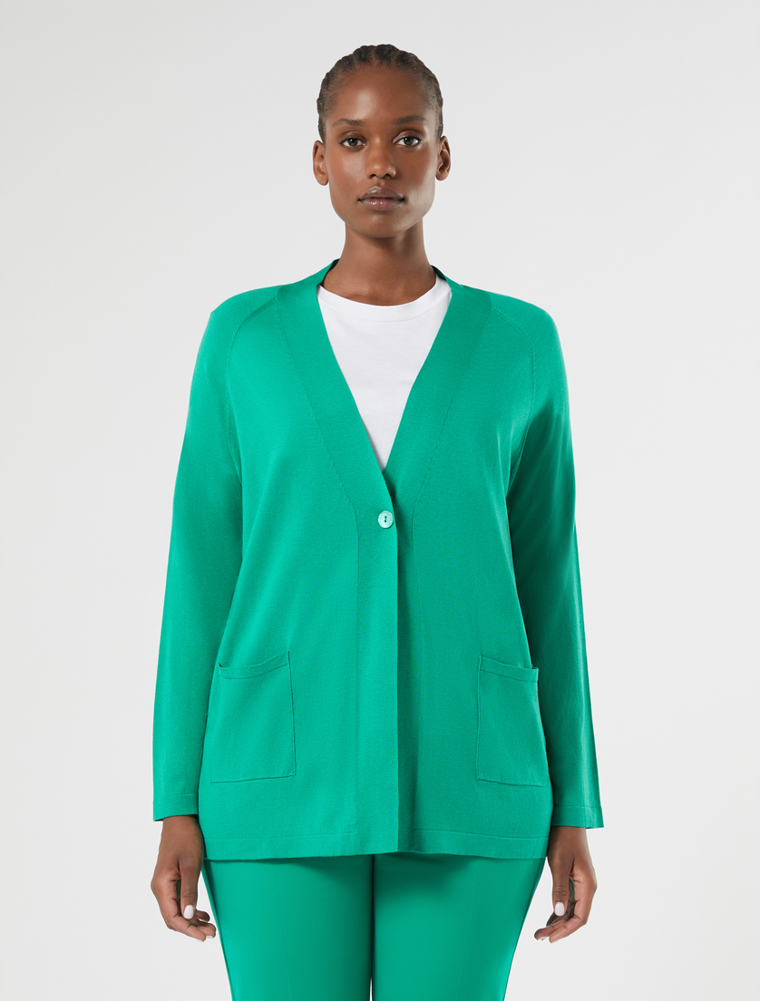 Cardigan in seta e cotone - VERDE SMERALDO - Marina Rinaldi - 3