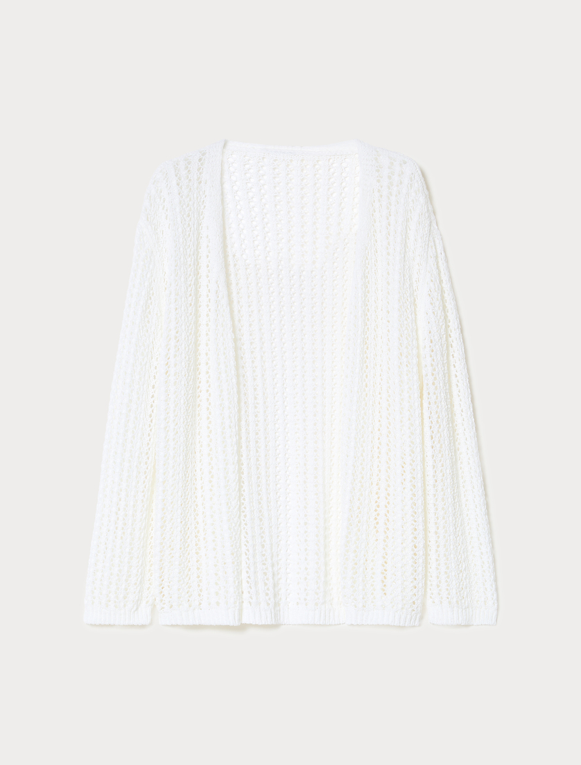 Cotton ribbon cardigan - OPTICAL WHITE - Marina Rinaldi