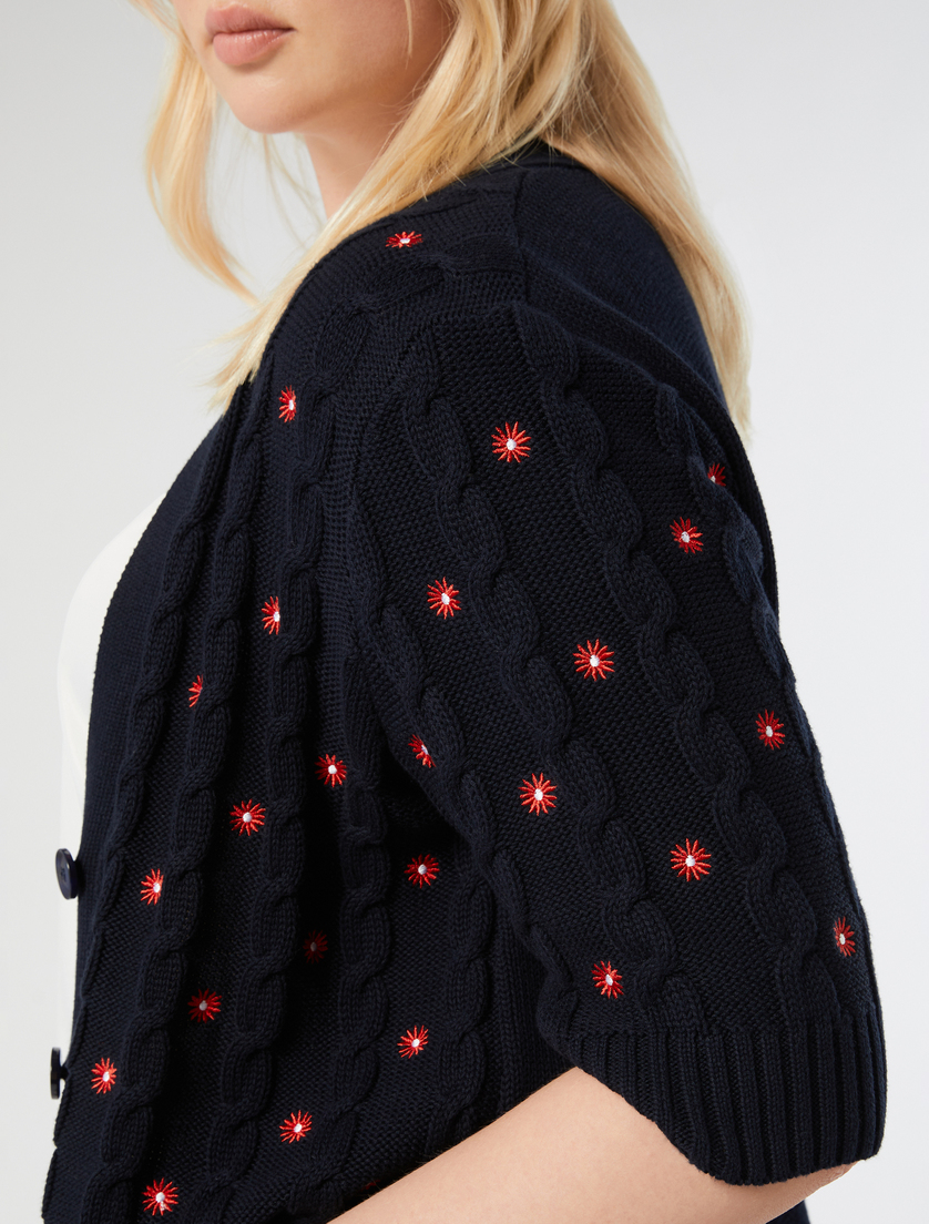 Cardigan en coton avec broderie - BLEU - Marina Rinaldi - 5