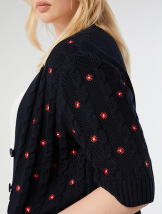Embroidered cotton cardigan - NAVY - Marina Rinaldi - 5