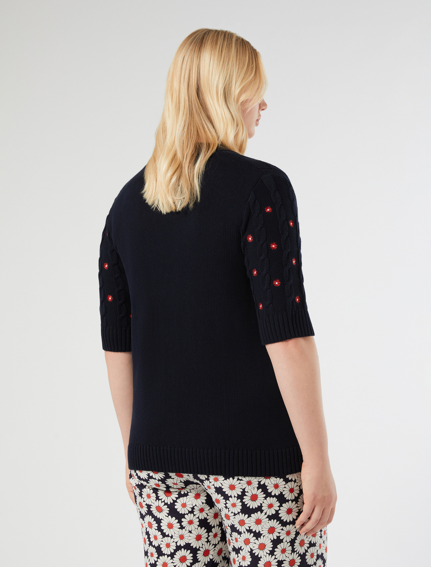 Cardigan en coton avec broderie - BLEU - Marina Rinaldi - 4