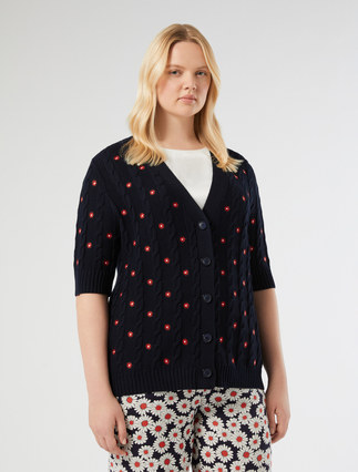 Embroidered cotton cardigan - NAVY