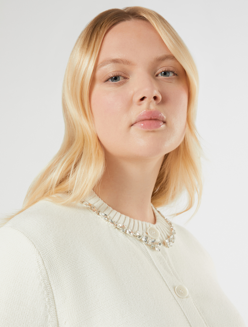 Cardigan in cotone con ricamo - AVORIO - Marina Rinaldi - 5