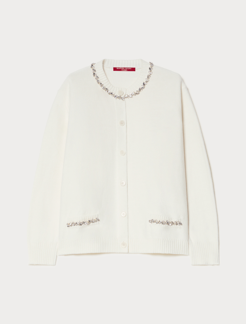 Cardigan in cotone con ricamo - AVORIO - Marina Rinaldi