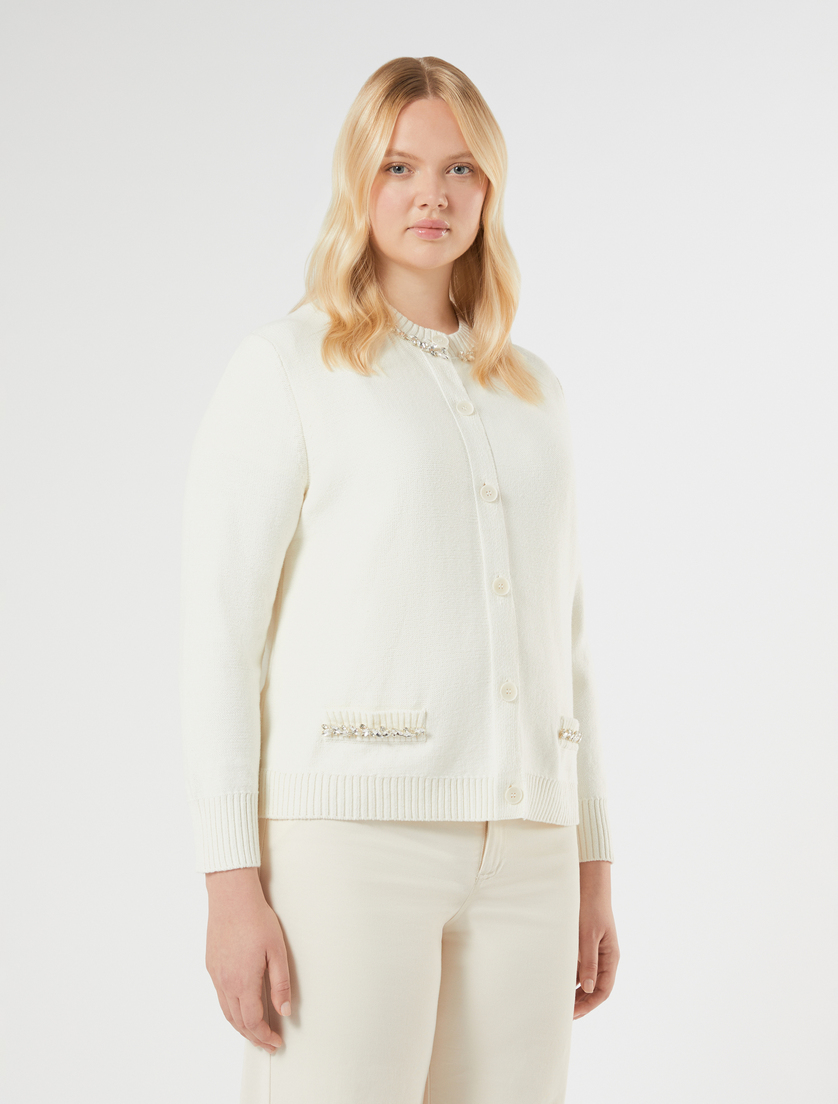 Cardigan in cotone con ricamo - AVORIO - Marina Rinaldi - 3