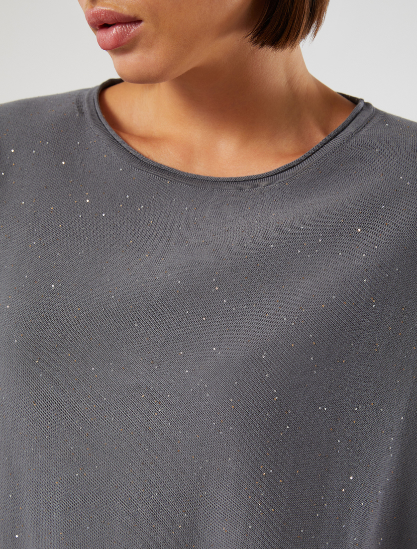 Sequinned cotton sweater - MEDIUM GREY - Marina Rinaldi - 5