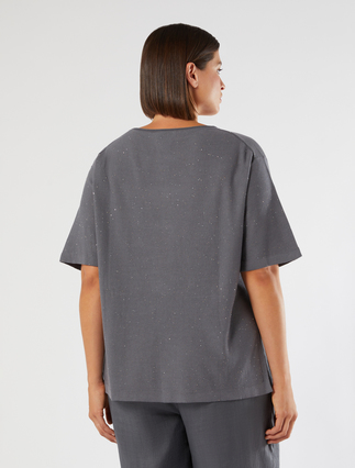 Sequinned cotton sweater - MEDIUM GREY - Marina Rinaldi - 4
