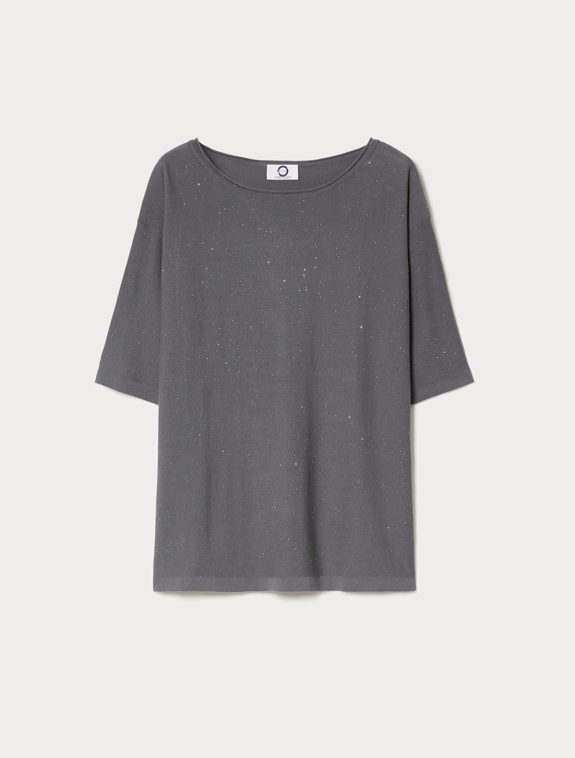 Sequinned cotton sweater - MEDIUM GREY - Marina Rinaldi