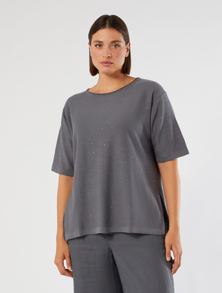 Sequinned cotton sweater - MEDIUM GREY - Marina Rinaldi - 3
