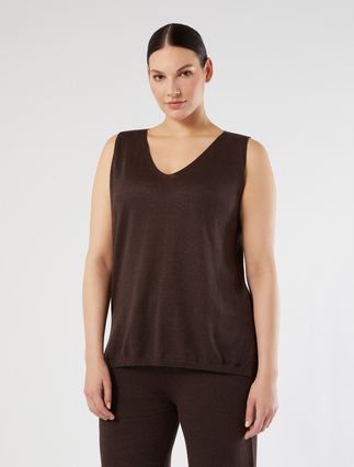 Stricktop aus Leinen und Lurex - BRAUN