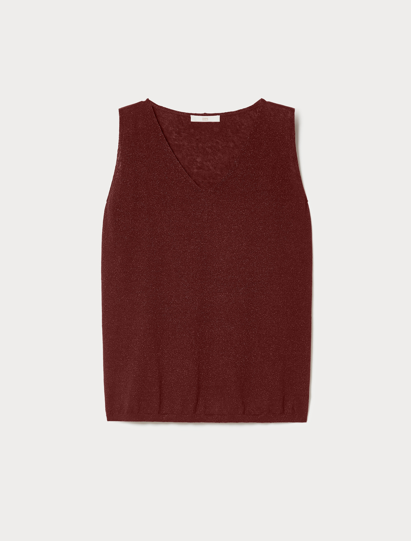 Linen and lurex knit vest top - BORDEAUX - Marina Rinaldi