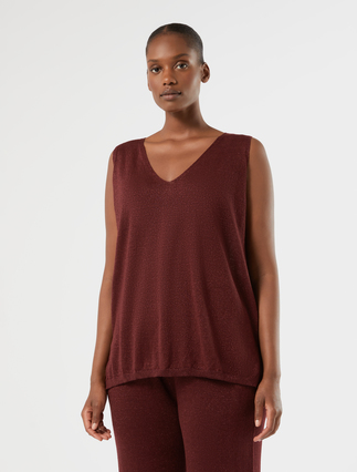 Linen and lurex knit vest top - BORDEAUX