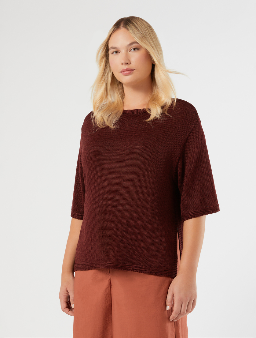 Linen cordonnet sweater - BORDEAUX - Marina Rinaldi - 3