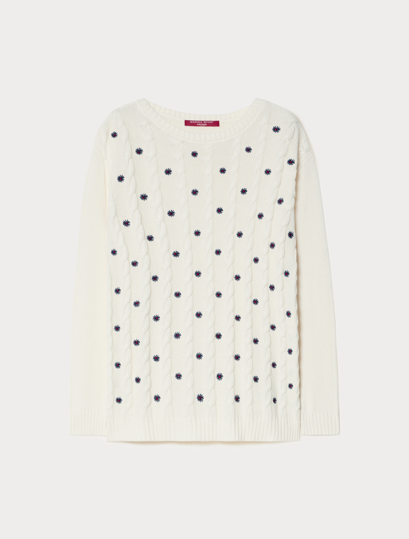 Embroidered cotton sweater - IVORY - Marina Rinaldi