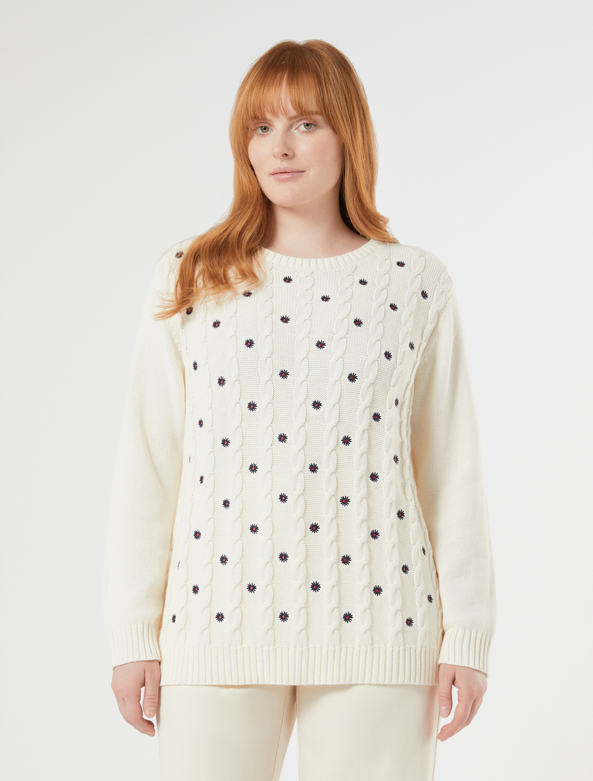 Embroidered cotton sweater - IVORY - Marina Rinaldi - 3