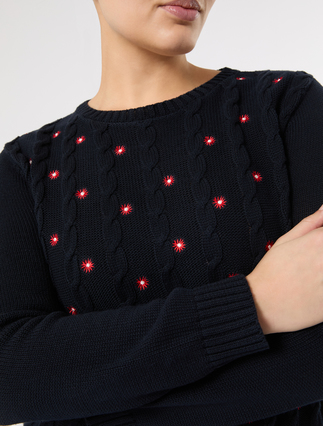 Embroidered cotton sweater - NAVY - Marina Rinaldi - 5