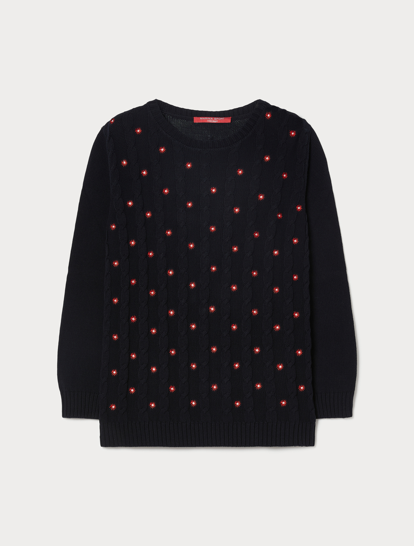 Embroidered cotton sweater - NAVY - Marina Rinaldi