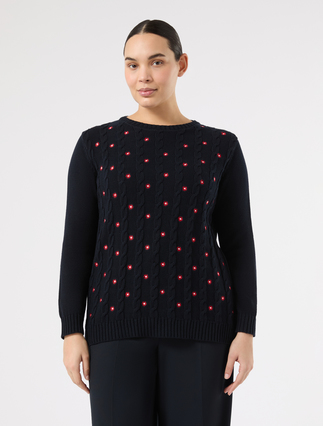 Embroidered cotton sweater - NAVY - Marina Rinaldi - 3