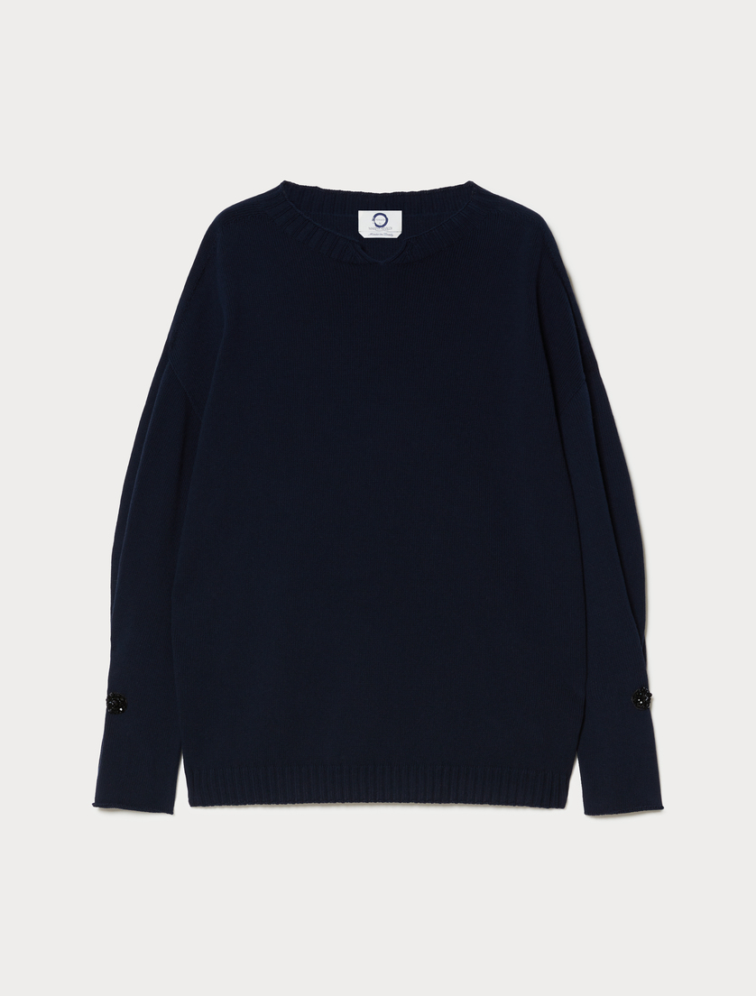 Cotton crepe sweater - MIDNIGHTBLUE - Marina Rinaldi