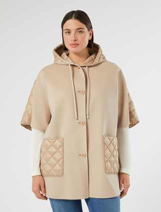 Double-faced wool and quilted canvas cape - BEIGE