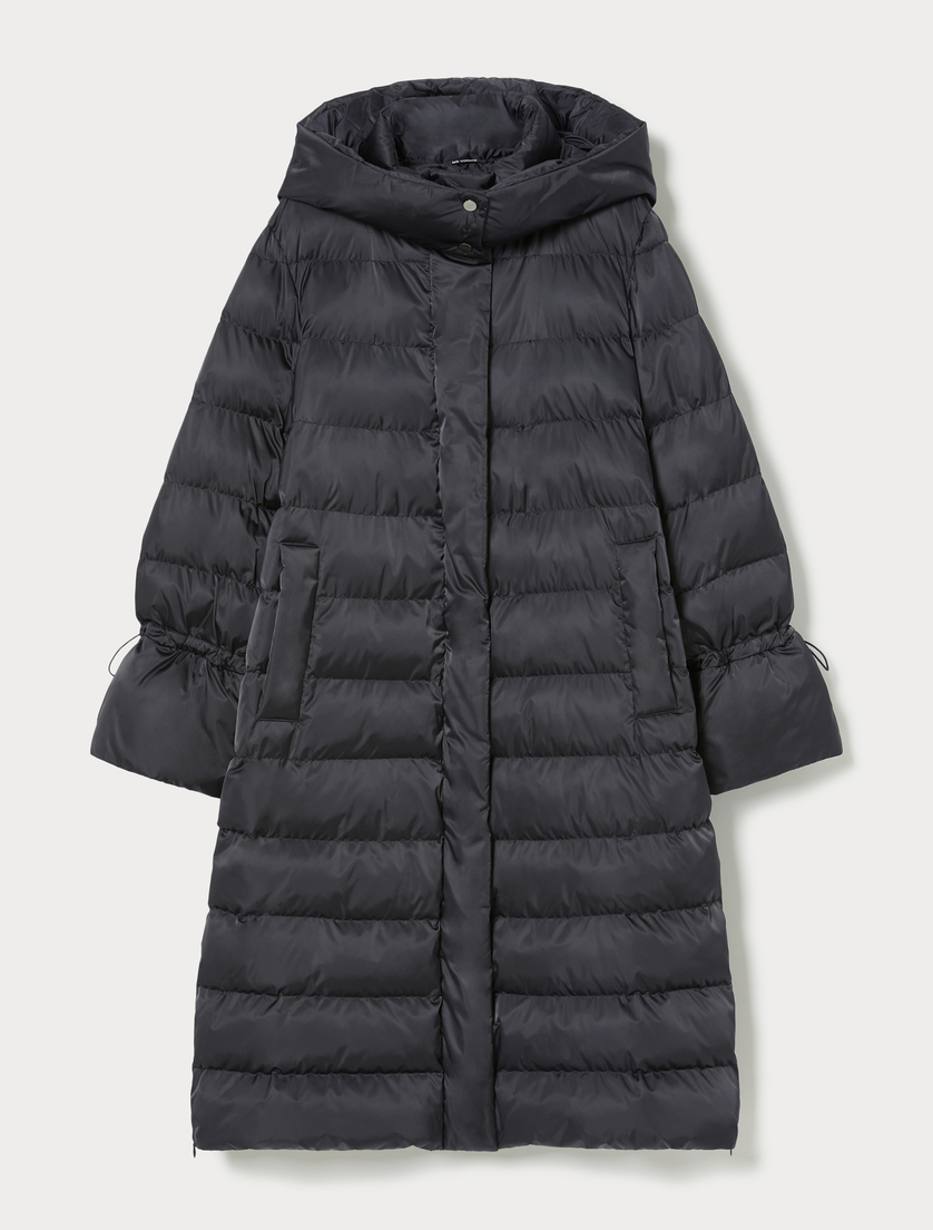 Long padded jacket in water-repellent satin - BLACK - Marina Rinaldi