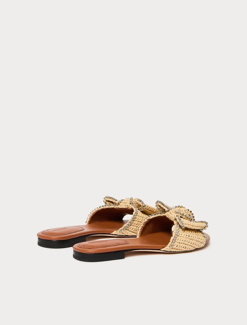 Rhinestone-adorned raffia slide sandals - TOBACCO - Marina Rinaldi - 3